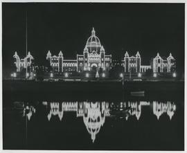 BC Legislature building at night