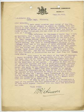 Letter sent from W. Blakemore (President of the Over-Seas Club) to D.B. McLaren at the Lands Depa...