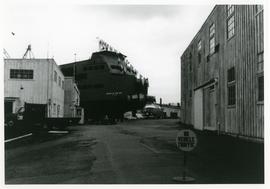 Launching the Queen of Oak Bay from Yarrows shipyard