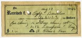 Receipt of payment for Capt. Bowden