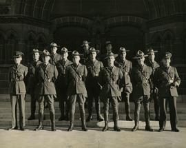 B.C. Provincial Police officers in unform in front of Christ Church Cathedral; Earl Sarsiat 4th f...