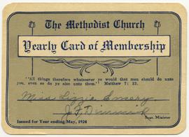 Yearly card of membership for the Methodist church