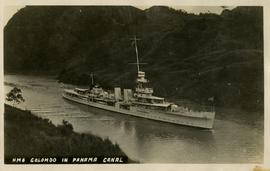 H.M.S. Colombo steaming through the Panama Canal during world cruise