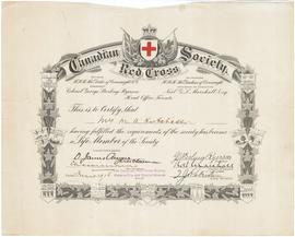Certificate for M. A. Hutchison from the Canadian Red Cross Society