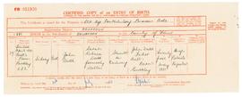 Birth certificate for Sidney Dodd, England, 1881