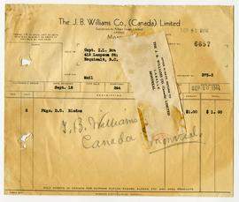 Invoice from J.B. Williams Co., (Canada) Limited for Captain John Bowden