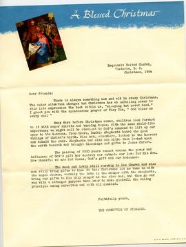 Annual Christmas letter from Esquimalt United Church, 1954