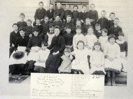 Class photo and list of names, Lampson St. School, 1885