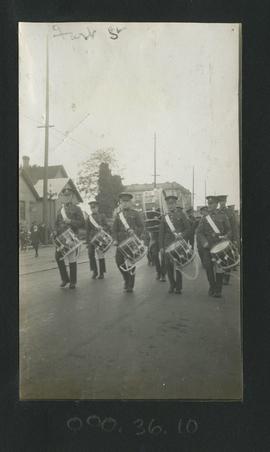 Drum Corp, marching in parade on Fort Street, Victoria