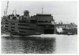 Launching the Queen of Oak Bay from Yarrows shipyard