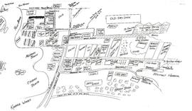 Hand-drawn map of Old Esquimalt Village in the 1930s by Ken Bendall