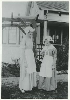 Muriel Bourne with Jean Scoble in costumes for Lampson Street School play