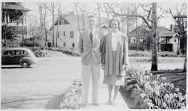 Harold Bischlager and Muriel Bourne in front of 1154 Old Esquimalt Road