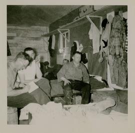 Yarrows workers & Gerry Bishop in bunkhouse, Lake Francois