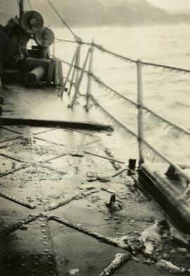 Ice on handrails of HMCS Chignecto