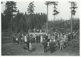 R.H. Pooley electioneering on platform at Luxton