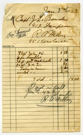 Receipt of items for Captain John Bowden