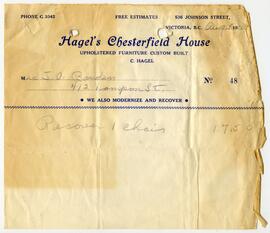 Invoice from Hagel's Chesterfield House for Mrs. J. O. Bowden