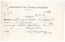 Tax receipt from the Township of Esquimalt for Mrs. Janet Bowden, née Wilde