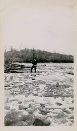 Yarrows employee, Gerry Bishop, clearing ice at Lake Francois