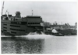 Launching the Queen of Oak Bay from Yarrows shipyard