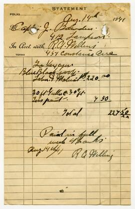 Receipt of items for Captain John Bowden
