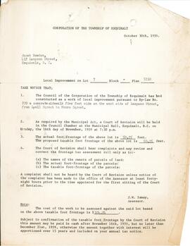 Letter from the Township of Esquimalt to Janet Bowden