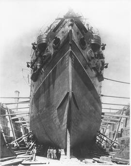 HMS Warspite in drydock during a refit at Royal Naval  Yard
