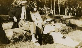 Group outside with dog
