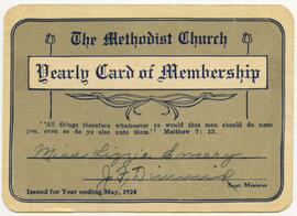 Yearly card of membership for the Methodist church