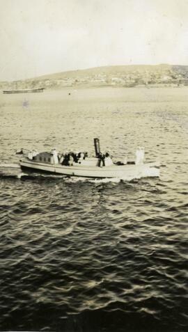 Chilean Navy steam pinnace with German sailing boat in background