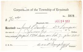 Tax receipt from the Township of Esquimalt for Mrs. Janet Bowden, née Wilde