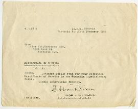 Letter to Nursing Sister M.E. (Ethel) Morrison