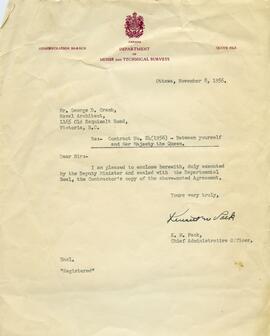 Letter from K. M. Pack, Chief Administrative Officer of Department of Mines and Technical Surveys, to George D. Cramb