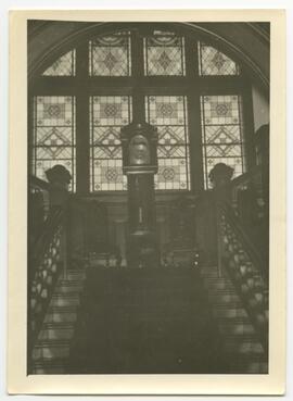 Interior view of Mount Adelaide looking up staircase to grandfather clock