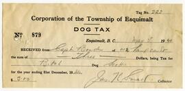 Township of Esquimalt Dog Tax receipt for one scottie dog