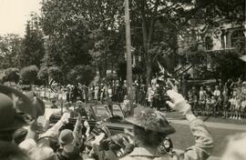 Royal visit of King George VI & Queen Elizabeth in motorcade passing Lampson Street School