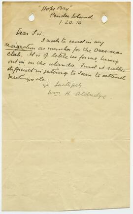 Letter from William H. Aldridge to the Over-Seas Club
