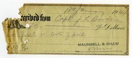 Receipt for Captain J. L. Bowden from Maunsell and Shaw