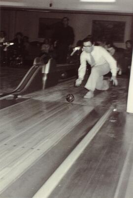 Jim Goodwin throwing bowling ball for the Yarrows Bowling league