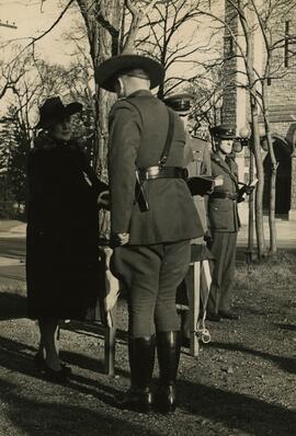 B.C. Provincial Police officers recieving certificates on the Christ Church Cathedral grounds