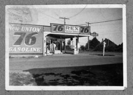 Rex Service Station, Esquimalt Rd at Comerford Street.  Pat Comerford, proprietor c. 1930.
