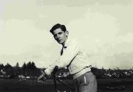 Fred Hollan riding bicycle in Bullen Park