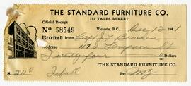 Receipt from The Standard Furniture Co. for Captain John Bowden