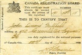 Canada  Registration Certification 1918