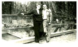 Woman and man on a bridge