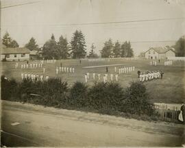 Sailors drilling in tropical whites on Canteen Grounds, Esquimalt Road