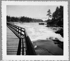 View of the Gorge Waterway from a bridge during a boating event, possibly the Gorge Regatta