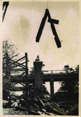 Railway trestle at Colquitz Creek and Interurban Road being dismantled