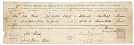 Marriage certificate between John Dodd and Sarah Walton, England, 1878